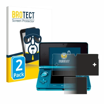Parte frontal de un envase de producto con el logotipo de la marca BROTECT. Al lado se muestra el dispositivo Nintendo 3DS con