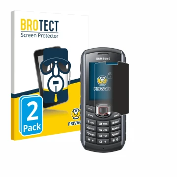 Parte frontal de un envase de producto con el logotipo de la marca BROTECT. Al lado se muestra el dispositivo Samsung GT-B2710