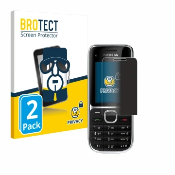 Parte frontal de un envase de producto con el logotipo de la marca BROTECT. Al lado se muestra el dispositivo Nokia C2-01 con 