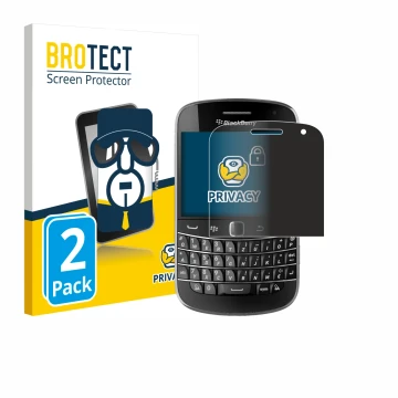 Parte frontal de un envase de producto con el logotipo de la marca BROTECT. Al lado se muestra el dispositivo RIM BlackBerry B