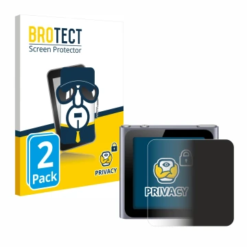 Parte frontal de un envase de producto con el logotipo de la marca BROTECT. Al lado se muestra el dispositivo Apple iPod nano 