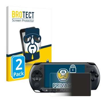 Parte frontal de un envase de producto con el logotipo de la marca BROTECT. Al lado se muestra el dispositivo Sony PSP 1004 co