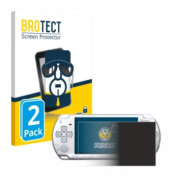 Parte frontal de un envase de producto con el logotipo de la marca BROTECT. Al lado se muestra el dispositivo Sony PSP 2004 co