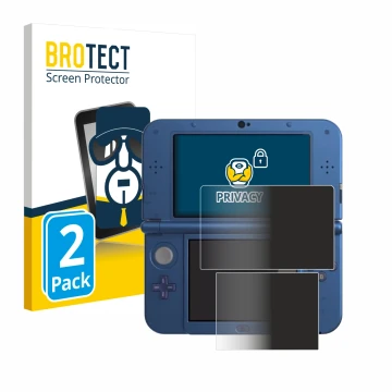 Parte frontal de un envase de producto con el logotipo de la marca BROTECT. Al lado se muestra el dispositivo Nintendo New 3DS