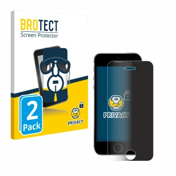 Parte frontal de un envase de producto con el logotipo de la marca BROTECT. Al lado se muestra el dispositivo Apple iPhone SE 