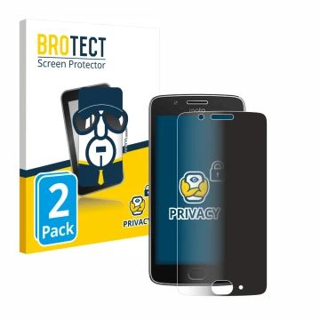 Parte frontal de un envase de producto con el logotipo de la marca BROTECT. Al lado se muestra el dispositivo Motorola Moto G5