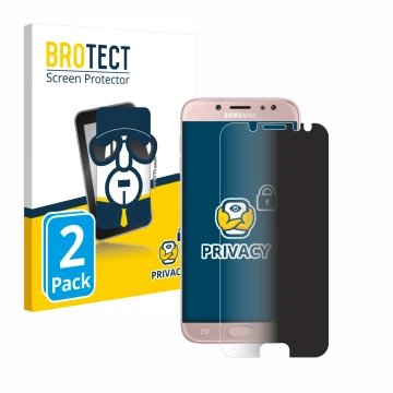 Parte frontal de un envase de producto con el logotipo de la marca BROTECT. Al lado se muestra el dispositivo Samsung Galaxy J