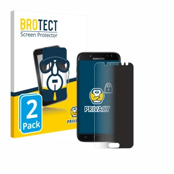 Parte frontal de un envase de producto con el logotipo de la marca BROTECT. Al lado se muestra el dispositivo Samsung Galaxy J