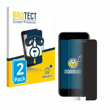 Parte frontal de un envase de producto con el logotipo de la marca BROTECT. Al lado se muestra el dispositivo Apple iPhone 8 c