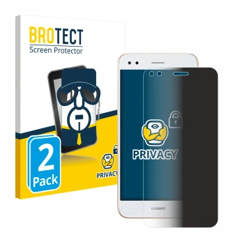 Parte frontal de un envase de producto con el logotipo de la marca BROTECT. Al lado se muestra el dispositivo Huawei P9 Lite M