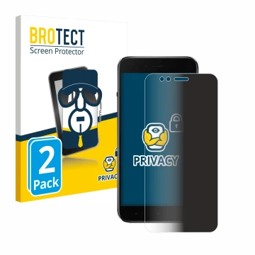 Parte frontal de un envase de producto con el logotipo de la marca BROTECT. Al lado se muestra el dispositivo Xiaomi Mi A1 con