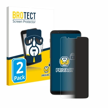 Parte frontal de un envase de producto con el logotipo de la marca BROTECT. Al lado se muestra el dispositivo OnePlus 5T con s