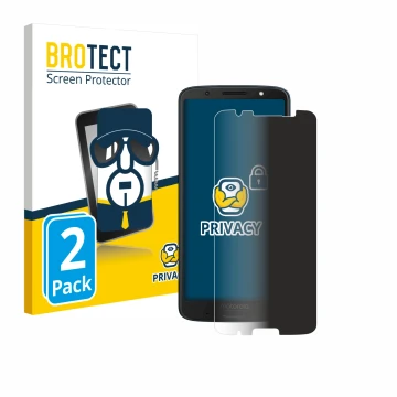 Parte frontal de un envase de producto con el logotipo de la marca BROTECT. Al lado se muestra el dispositivo Motorola Moto G6