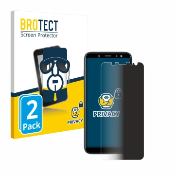 Parte frontal de un envase de producto con el logotipo de la marca BROTECT. Al lado se muestra el dispositivo Samsung Galaxy A