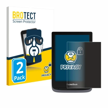 Parte frontal de un envase de producto con el logotipo de la marca BROTECT. Al lado se muestra el dispositivo PocketBook Touch