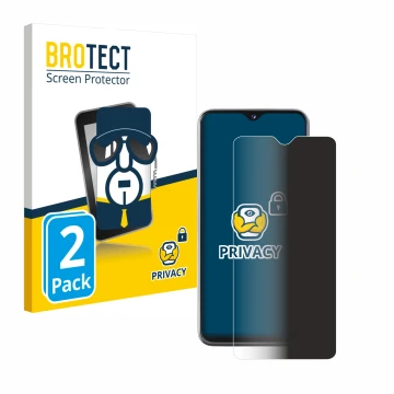 Parte frontal de un envase de producto con el logotipo de la marca BROTECT. Al lado se muestra el dispositivo Samsung Galaxy A