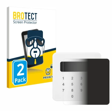 Parte frontal de un envase de producto con el logotipo de la marca BROTECT. Al lado se muestra el dispositivo SumUp Air con su