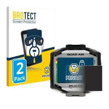 Parte frontal de un envase de producto con el logotipo de la marca BROTECT. Al lado se muestra el dispositivo Mares Quad Air c