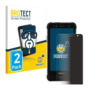 Parte frontal de un envase de producto con el logotipo de la marca BROTECT. Al lado se muestra el dispositivo Cyrus CS45 XA co