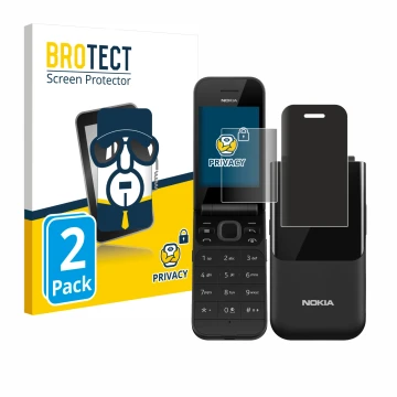 Parte frontal de un envase de producto con el logotipo de la marca BROTECT. Al lado se muestra el dispositivo Nokia 2720 Flip 