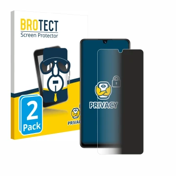 Parte frontal de un envase de producto con el logotipo de la marca BROTECT. Al lado se muestra el dispositivo Samsung Galaxy A