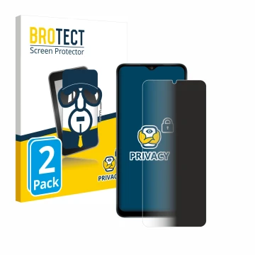 Parte frontal de un envase de producto con el logotipo de la marca BROTECT. Al lado se muestra el dispositivo Samsung Galaxy A