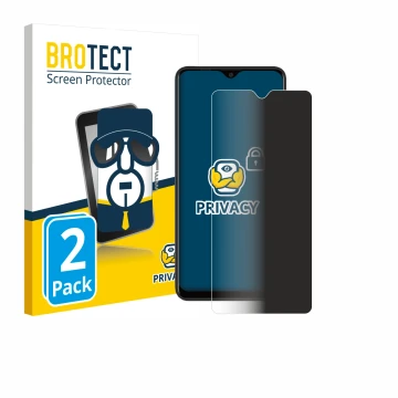 Parte frontal de un envase de producto con el logotipo de la marca BROTECT. Al lado se muestra el dispositivo Blackview A80 Pl