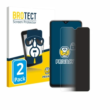 Parte frontal de un envase de producto con el logotipo de la marca BROTECT. Al lado se muestra el dispositivo Blackview A80s c