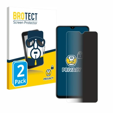 Parte frontal de un envase de producto con el logotipo de la marca BROTECT. Al lado se muestra el dispositivo Samsung Galaxy A