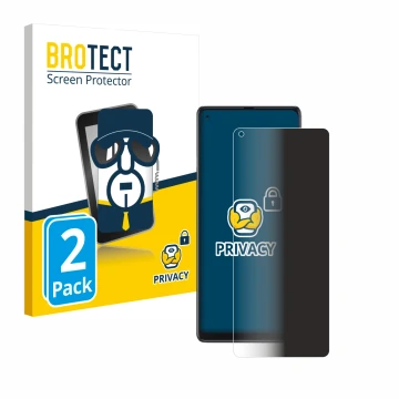Parte frontal de un envase de producto con el logotipo de la marca BROTECT. Al lado se muestra el dispositivo Cubot Max 3 con 