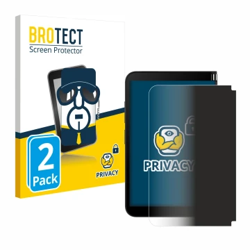 Parte frontal de un envase de producto con el logotipo de la marca BROTECT. Al lado se muestra el dispositivo Microsoft Surfac