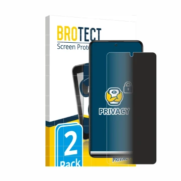 Parte frontal de un envase de producto con el logotipo de la marca BROTECT. Al lado se muestra el dispositivo Xiaomi Redmi Not