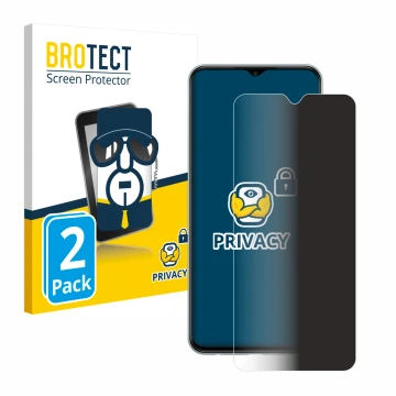 Parte frontal de un envase de producto con el logotipo de la marca BROTECT. Al lado se muestra el dispositivo Samsung Galaxy M