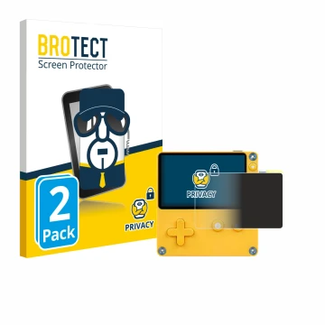 Parte frontal de un envase de producto con el logotipo de la marca BROTECT. Al lado se muestra el dispositivo Panic Playdate c