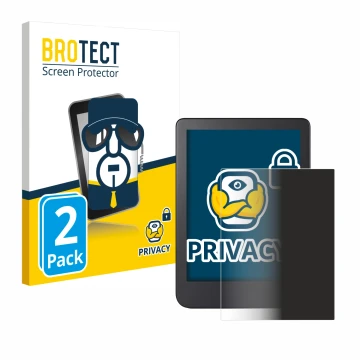 Parte frontal de un envase de producto con el logotipo de la marca BROTECT. Al lado se muestra el dispositivo Kobo Clara 2E co