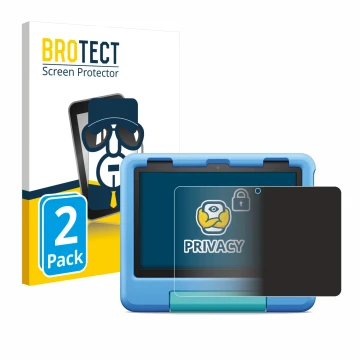 Parte frontal de un envase de producto con el logotipo de la marca BROTECT. Al lado se muestra el dispositivo Amazon Fire HD 8