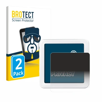 Parte frontal de un envase de producto con el logotipo de la marca BROTECT. Al lado se muestra el dispositivo SumUp Solo con s