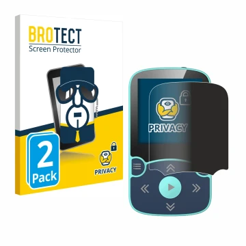 Parte frontal de un envase de producto con el logotipo de la marca BROTECT. Al lado se muestra el dispositivo AGPtek A65X MP3 