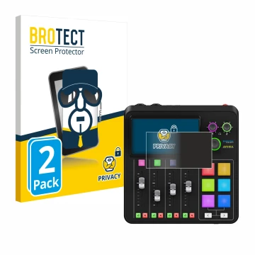 Parte frontal de un envase de producto con el logotipo de la marca BROTECT. Al lado se muestra el dispositivo Rode Rodecaster 