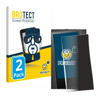 Parte frontal de un envase de producto con el logotipo de la marca BROTECT. Al lado se muestra el dispositivo Astell&Kern A&no