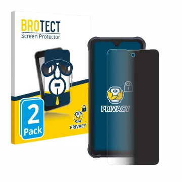 Parte frontal de un envase de producto con el logotipo de la marca BROTECT. Al lado se muestra el dispositivo Cubot King Kong 