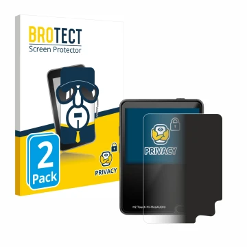 Parte frontal de un envase de producto con el logotipo de la marca BROTECT. Al lado se muestra el dispositivo HifiWalker H2 to