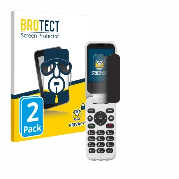 Parte frontal de un envase de producto con el logotipo de la marca BROTECT. Al lado se muestra el dispositivo Doro 6820 con su