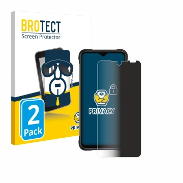 Parte frontal de un envase de producto con el logotipo de la marca BROTECT. Al lado se muestra el dispositivo Umidigi Bison X2