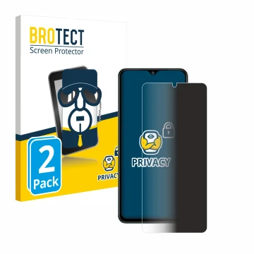 Parte frontal de un envase de producto con el logotipo de la marca BROTECT. Al lado se muestra el dispositivo Xiaomi Redmi A3 