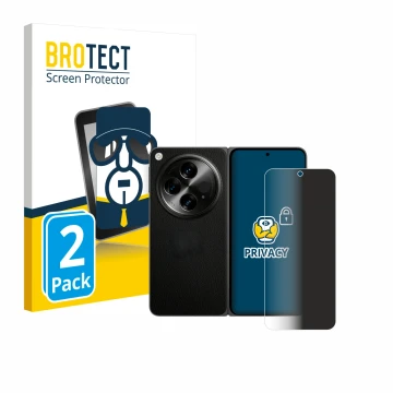 Parte frontal de un envase de producto con el logotipo de la marca BROTECT. Al lado se muestra el dispositivo OnePlus Open (ca