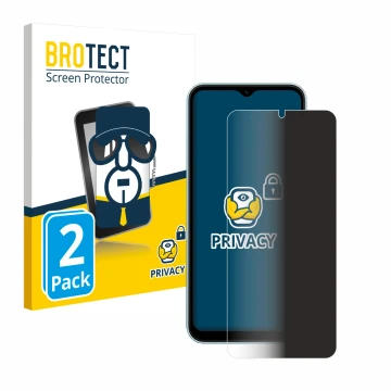 Parte frontal de un envase de producto con el logotipo de la marca BROTECT. Al lado se muestra el dispositivo Samsung Galaxy M