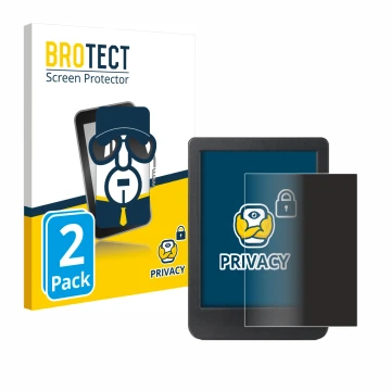 Parte frontal de un envase de producto con el logotipo de la marca BROTECT. Al lado se muestra el dispositivo Kobo Clara BW co