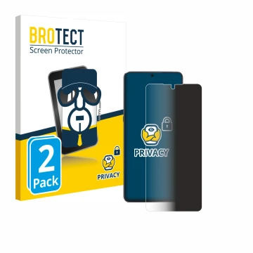 Parte frontal de un envase de producto con el logotipo de la marca BROTECT. Al lado se muestra el dispositivo Cubot Max 5 con 