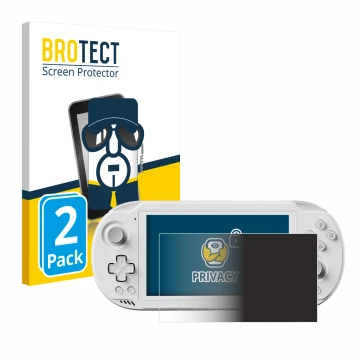 Parte frontal de un envase de producto con el logotipo de la marca BROTECT. Al lado se muestra el dispositivo AYN Odin 2 Mini 
